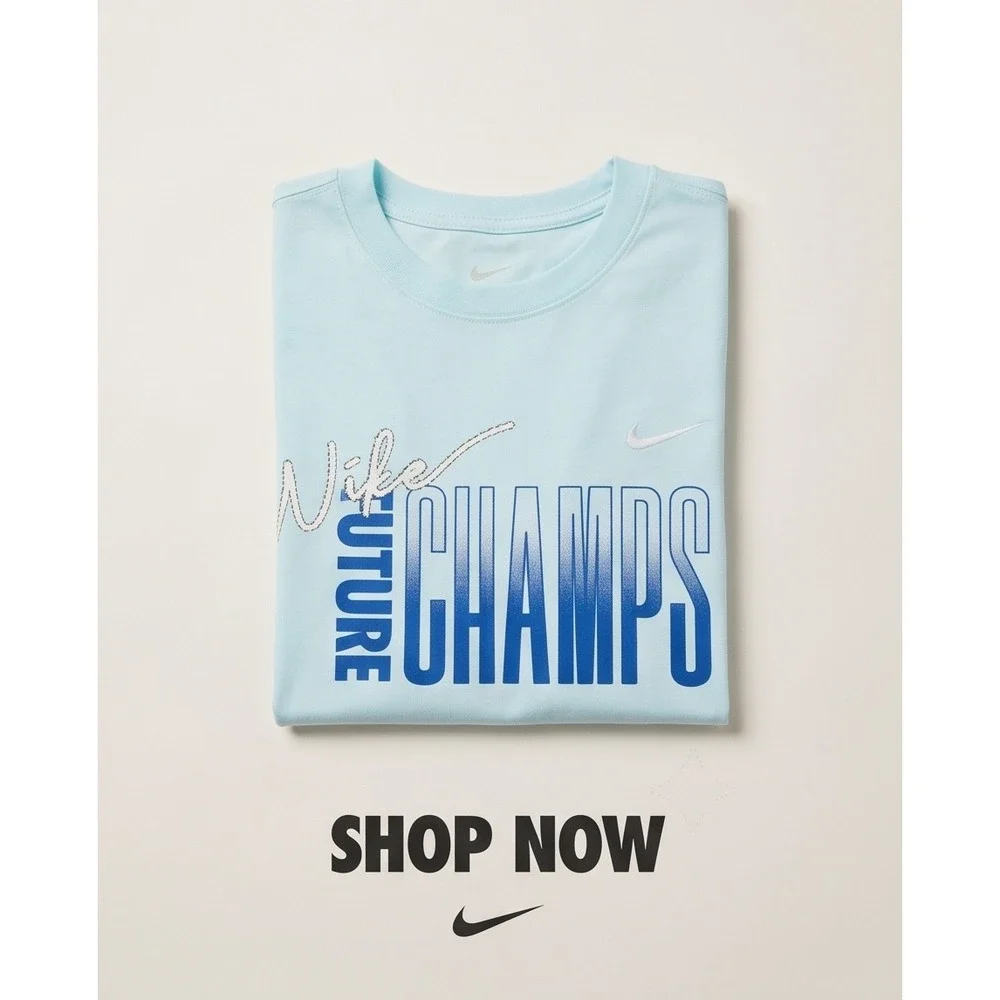 Nike Future Champs Light Blue Graphic T-Shirt Mens Short Sleeve Crewneck‎ Tee